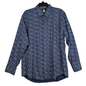 English Laundry Shirt Mens XL Blue White Floral Print Cotton Stretch Long Sleeve